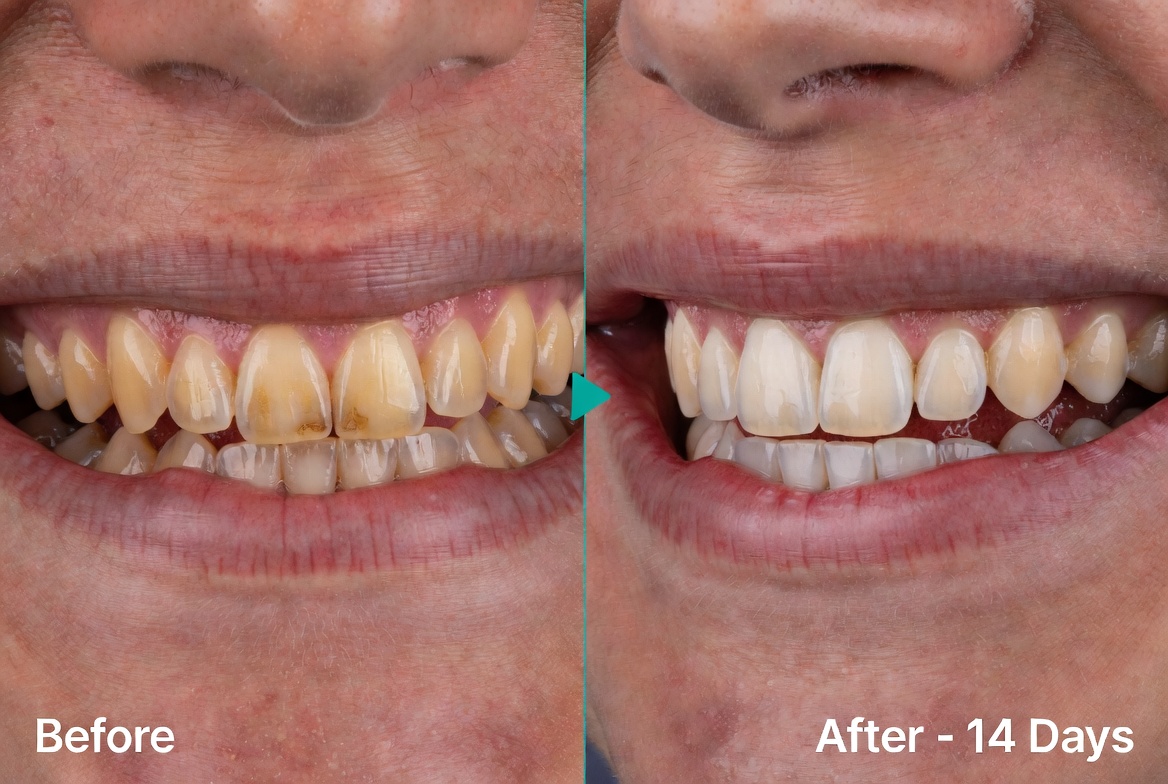 Before and after using Whitely — 14 days